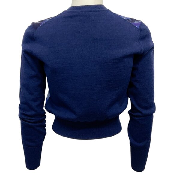 Erdem Navy Blue Silk Floral Cropped Cardigan - Picture 3 of 4